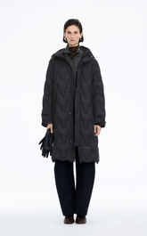 Down Coat / JNBY Wavy Quilted Long Hooded Down Coat