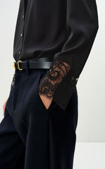 Shirt / LESS Floral Lace Silk Twill Long-Sleeve Shirt