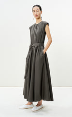 Dress / LESS Shirred Sleeveless Cotton A-Line Dress