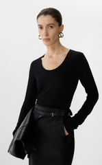 T-shirt / JNBY Tencel-Cashmere Slim Fit Long Sleeve T-Shirt