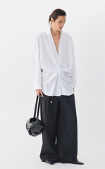 Shirt/JNBY Oversized Cotton Twill Bow-Knot V-Neck Shirt