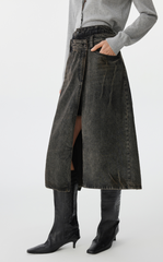 Skirt / JNBY A-Line Frayed Denim Skirt