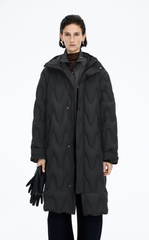 Down Coat / JNBY Wavy Quilted Long Hooded Down Coat