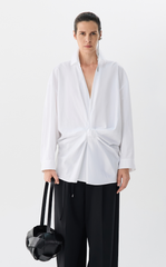 Shirt/JNBY Oversized Cotton Twill Bow-Knot V-Neck Shirt