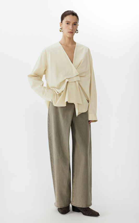 Shirt / JNBY Oversized V-Neck Cotton Poplin Shirt