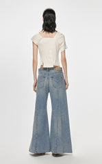 Sweater / JNBY Slim Fit Asymmetric Button Closure Short Sleeve Sweater