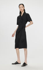 Dresses / JNBY Solid Front Pleated Short Sleeve Dress (100% Cotton)