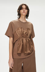 T-Shirt / JNBY Loose Fit Patchwork Short Sleeve T-Shirt with Tassel (100% Cotton)