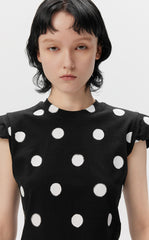 T-shirt / JNBY Polka Dot Slim Fit Round Neck Shoulder Pad Short Sleeve T-Shirt(100% cotton)