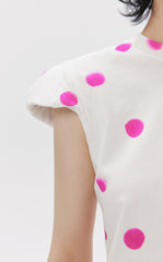 T-shirt / JNBY Polka Dot Slim Fit Round Neck Shoulder Pad Short Sleeve T-Shirt(100% cotton)