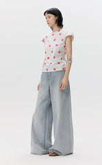 T-shirt / JNBY Polka Dot Slim Fit Round Neck Shoulder Pad Short Sleeve T-Shirt(100% cotton)