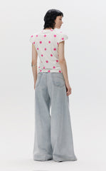 T-shirt / JNBY Polka Dot Slim Fit Round Neck Shoulder Pad Short Sleeve T-Shirt(100% cotton)