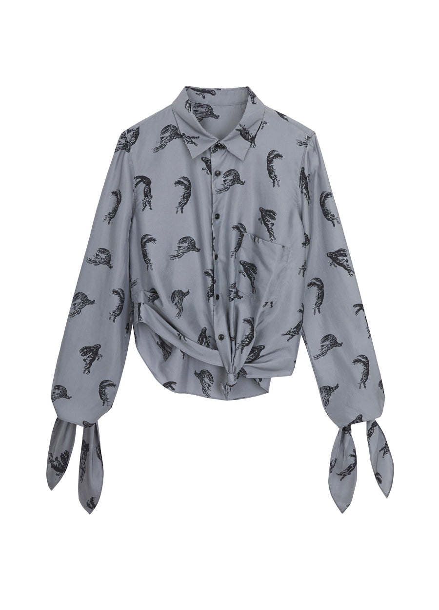 Shirt / JNBY Windblown Rabbit Silk Print Shirt(100% silk)