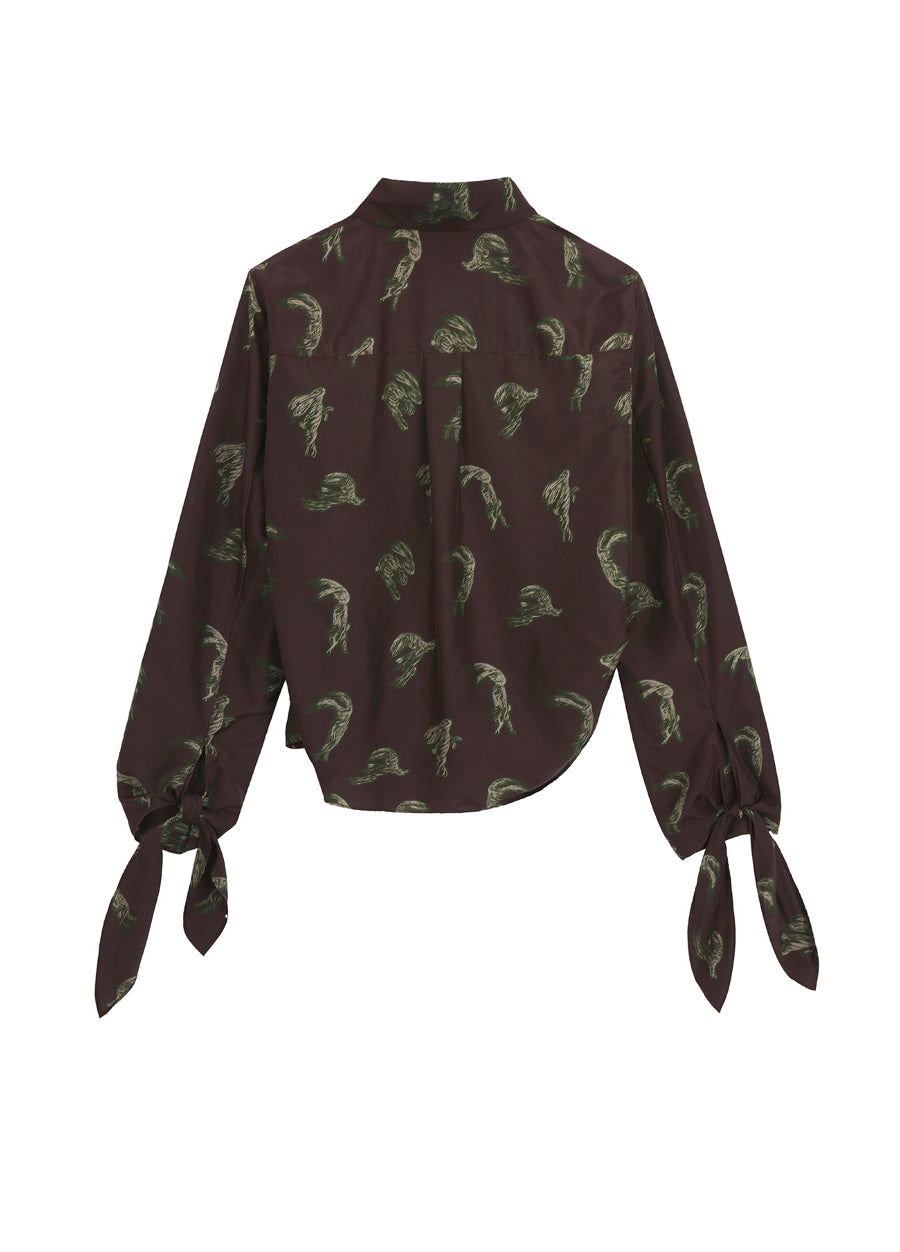 Shirt / JNBY Windblown Rabbit Silk Print Shirt(100% silk)