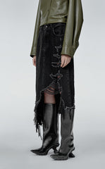 Skirt / JNBY Irregular Hem Denim Cotton Ripped Skirt