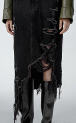 Skirt / JNBY Irregular Hem Denim Cotton Ripped Skirt