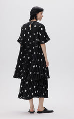 Dress / JNBY Vintage Polka Dot Print Pleated Round Neck Short Sleeve Dress