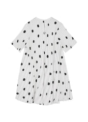 Dress / JNBY Vintage Polka Dot Print Pleated Round Neck Short Sleeve Dress