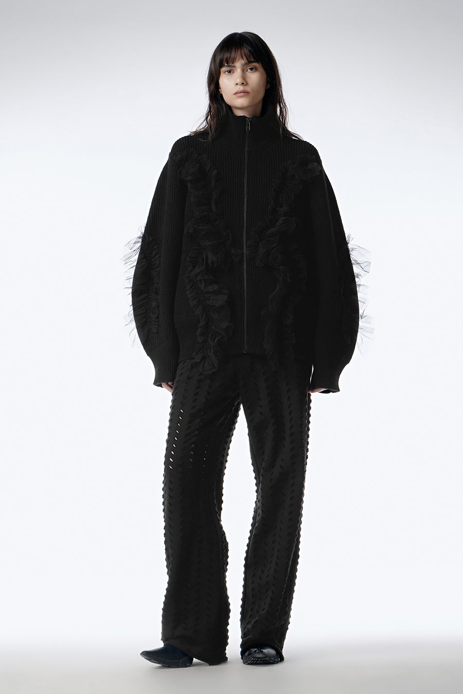 Sweater / JNBY Relaxed Wool Cardigan in Mesh Design