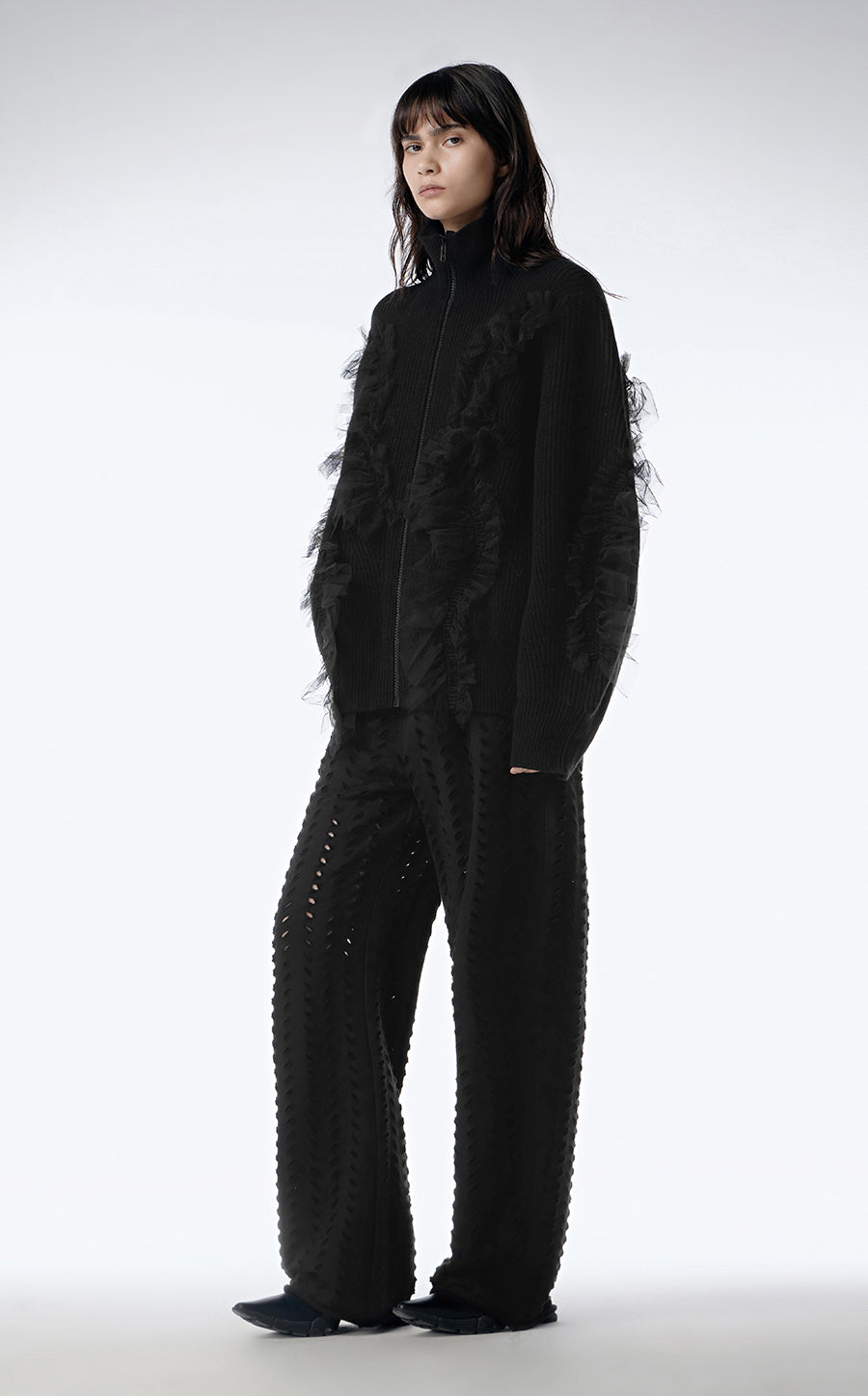 Sweater / JNBY Relaxed Wool Cardigan in Mesh Design