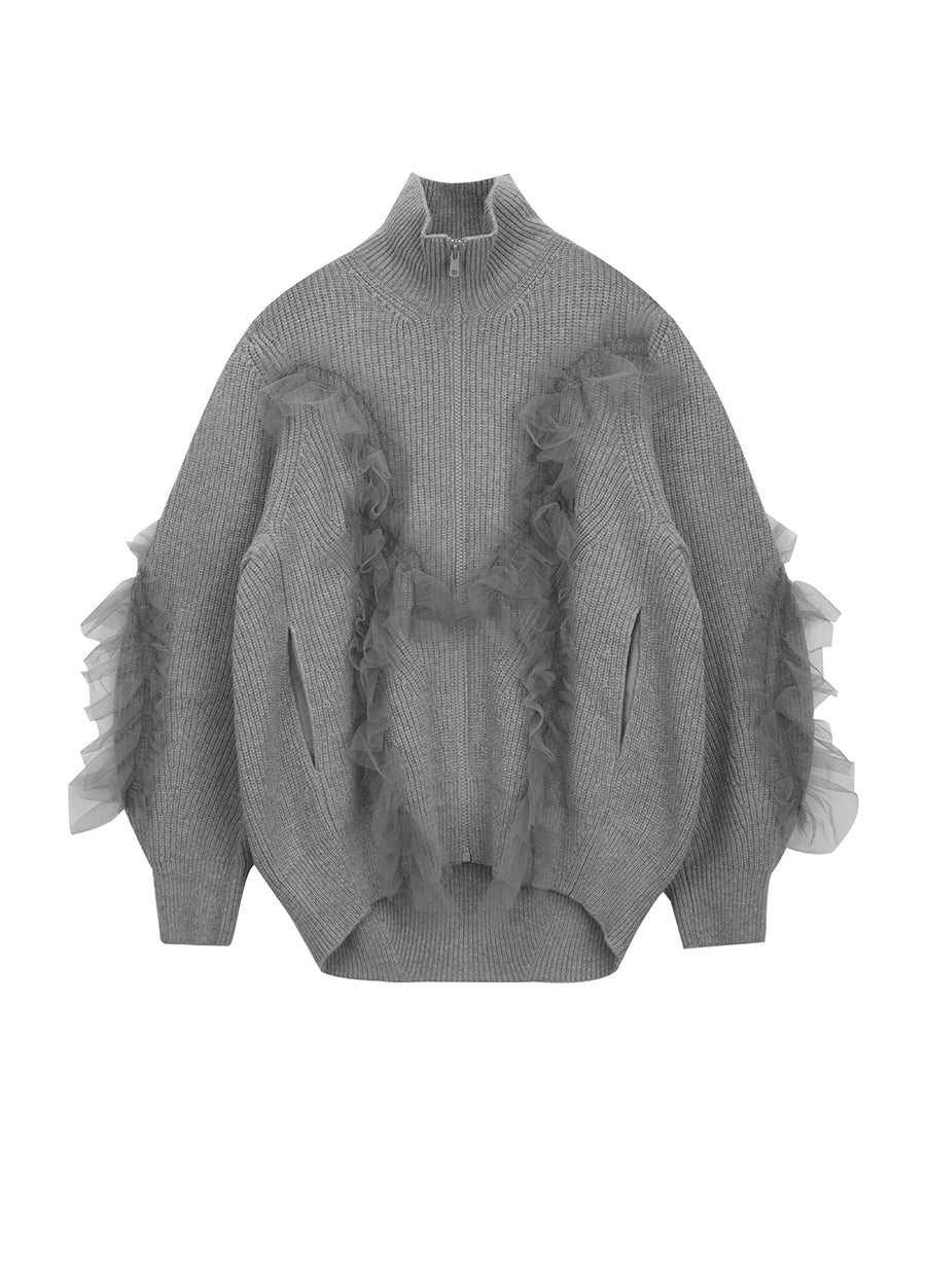 Sweater / JNBY Relaxed Wool Cardigan in Mesh Design