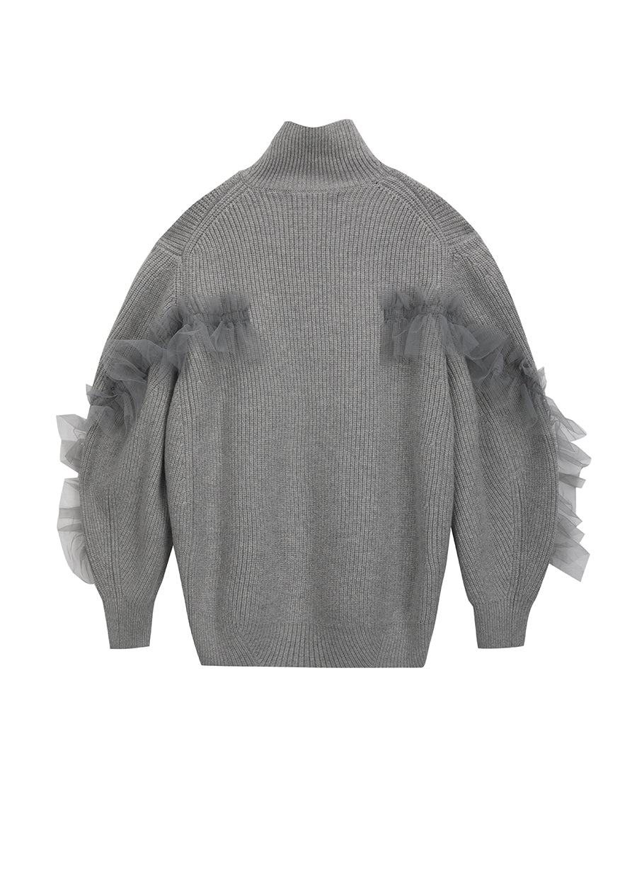 Sweater / JNBY Relaxed Wool Cardigan in Mesh Design