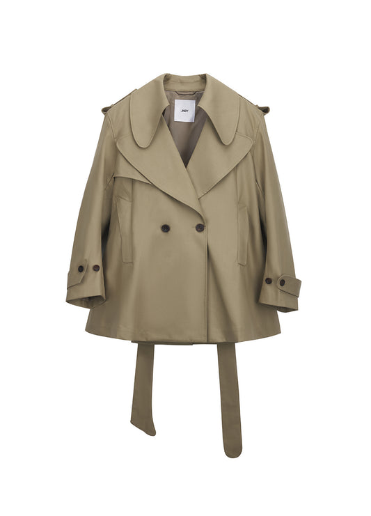 Coat / JNBY Cotton Midi Trench Coat with Lapels at Shoulders