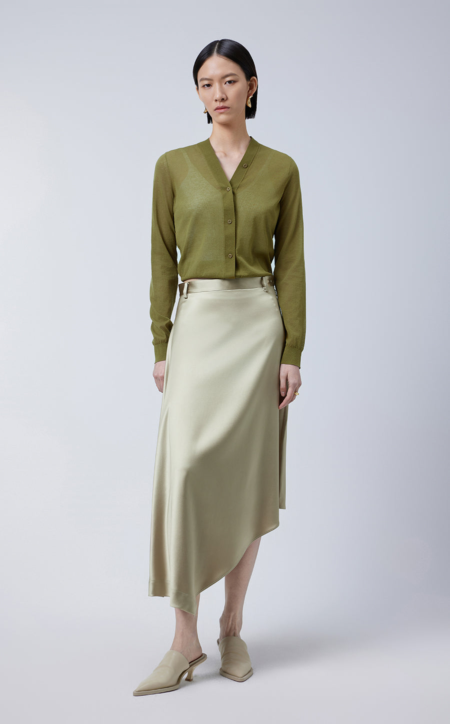 Sweater / JNBY V-neck Cotton Cropped Cardigan