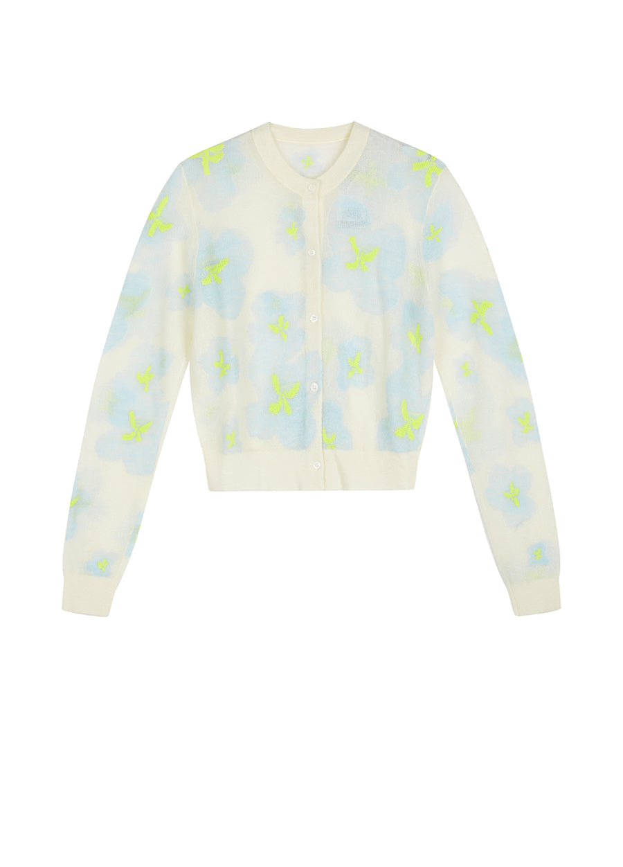 Sweater / JNBY Slim-fit Floral Prints Cropped Cardigan