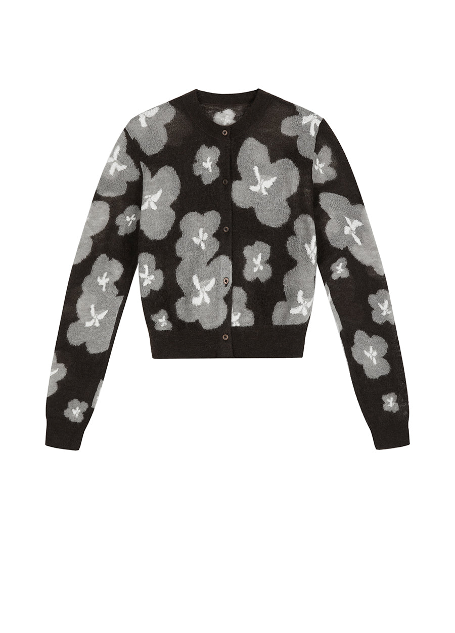 Sweater / JNBY Slim-fit Floral Prints Cropped Cardigan