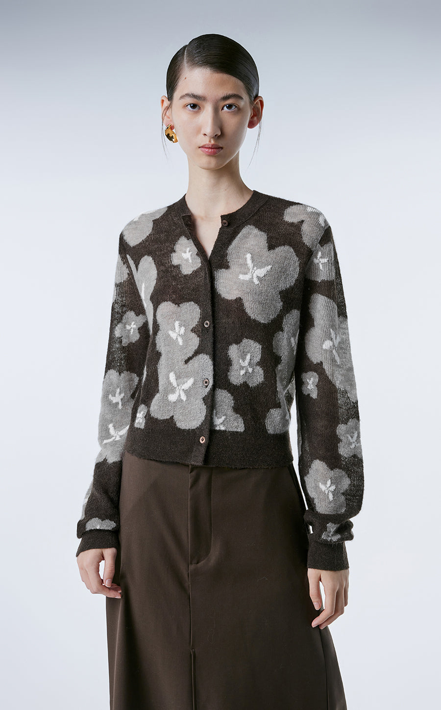 Sweater / JNBY Slim-fit Floral Prints Cropped Cardigan