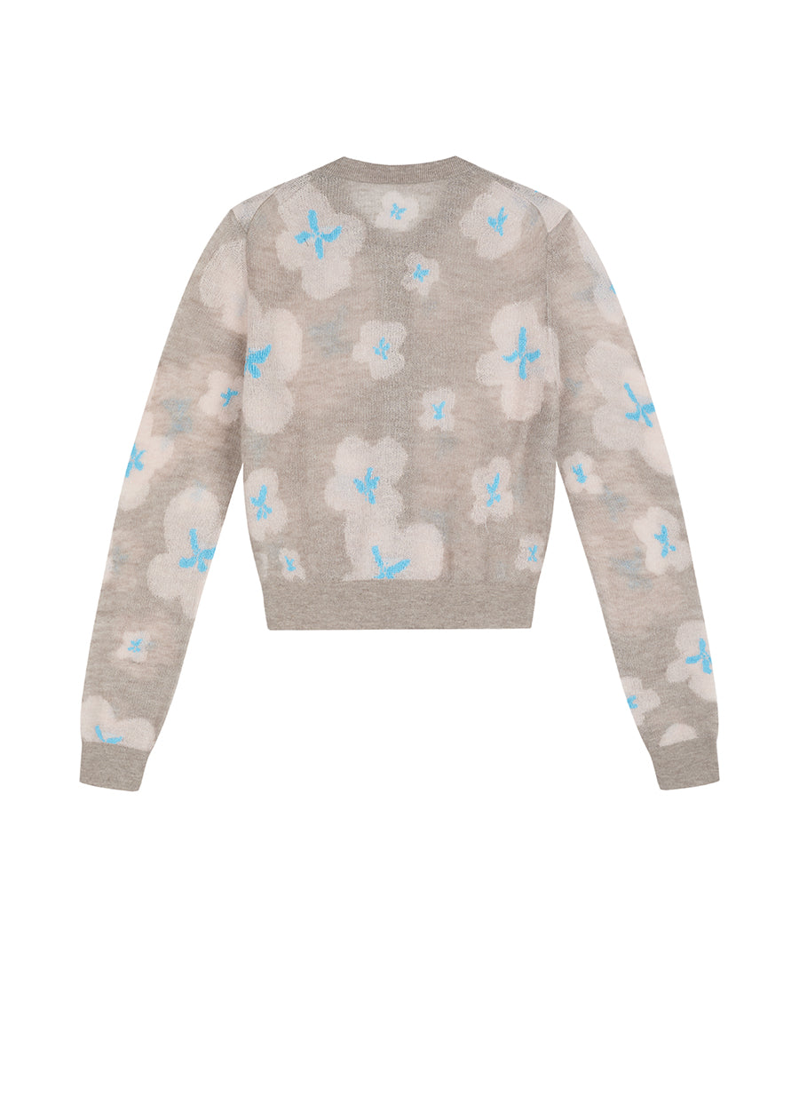 Sweater / JNBY Slim-fit Floral Prints Cropped Cardigan