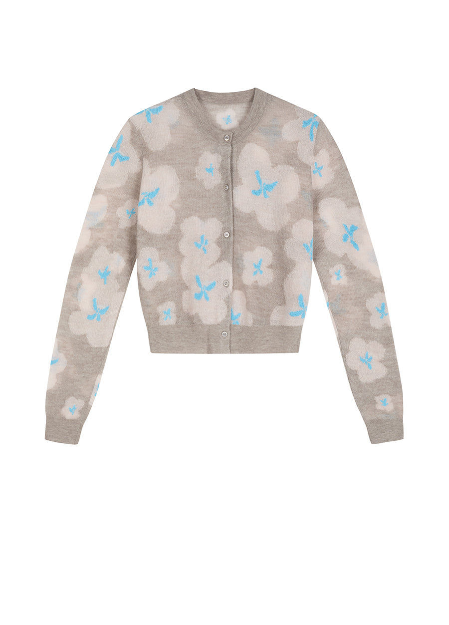 Sweater / JNBY Slim-fit Floral Prints Cropped Cardigan
