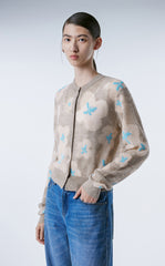 Sweater / JNBY Slim-fit Floral Prints Cropped Cardigan