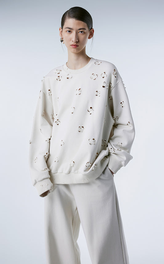 Sweatershirt / (ESG) JNBY Plum Bossom Cut-out Pullover Sweatershirt