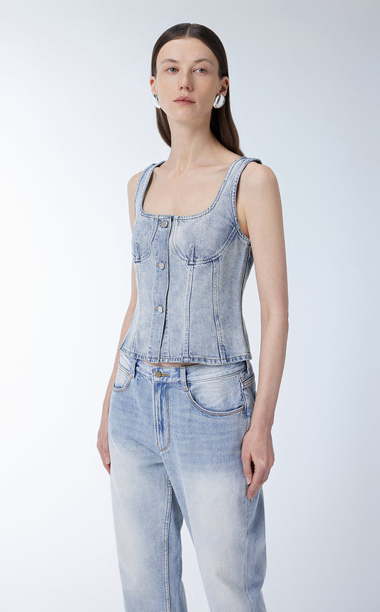 Vest / JNBY Cropped Cotton Denim Vest