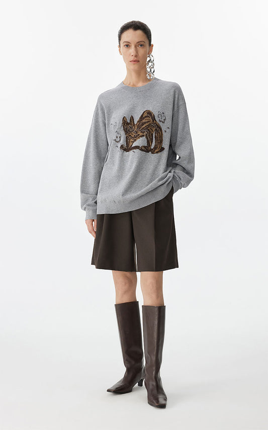 Sweater / JNBY Ceramic Cat Oversized Knit Sweater