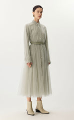 Dress / JNBY A-Line Mesh Long-Sleeve Dress-2-in-1 Design