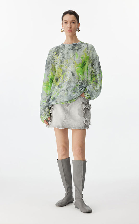 Sweater / JNBY Watercolor Floral Oversized Knit Sweater