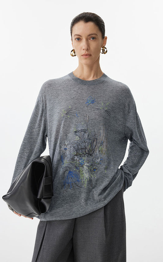 Sweater / JNBY Embroidered Oversized Knit Sweater