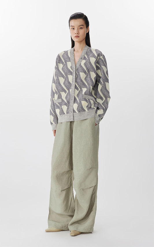 Sweater / JNBY Geometric Pattern Midi Knit Cardigan