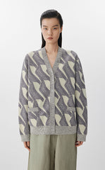 Sweater / JNBY Geometric Pattern Midi Knit Cardigan