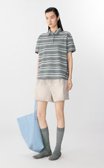 T-Shirt / JNBY Striped Cotton Relaxed Polo Tee