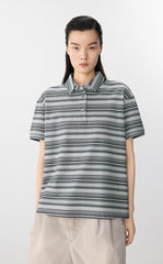 T-Shirt / JNBY Striped Cotton Relaxed Polo Tee