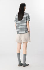 T-Shirt / JNBY Striped Cotton Relaxed Polo Tee