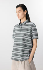 T-Shirt / JNBY Striped Cotton Relaxed Polo Tee