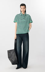 T-Shirt / JNBY Striped Cotton Relaxed Polo Tee