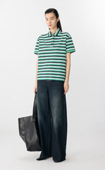 T-Shirt / JNBY Striped Cotton Relaxed Polo Tee