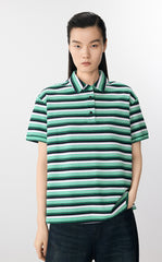 T-Shirt / JNBY Striped Cotton Relaxed Polo Tee