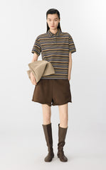 T-Shirt / JNBY Striped Cotton Relaxed Polo Tee